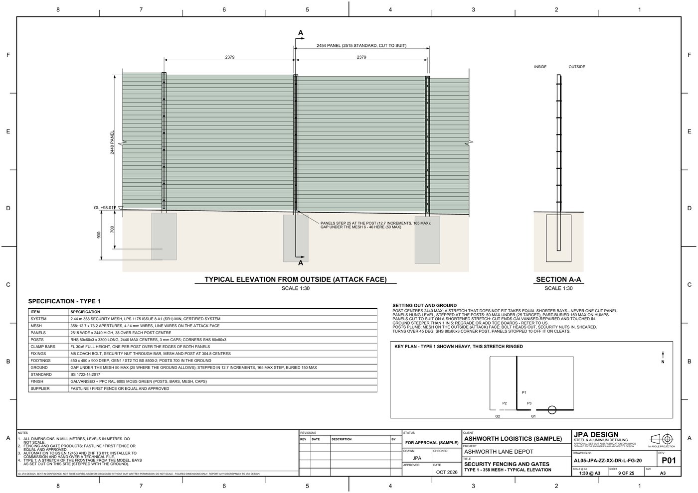 AL05-FG-20 358 mesh fence, type GA and section