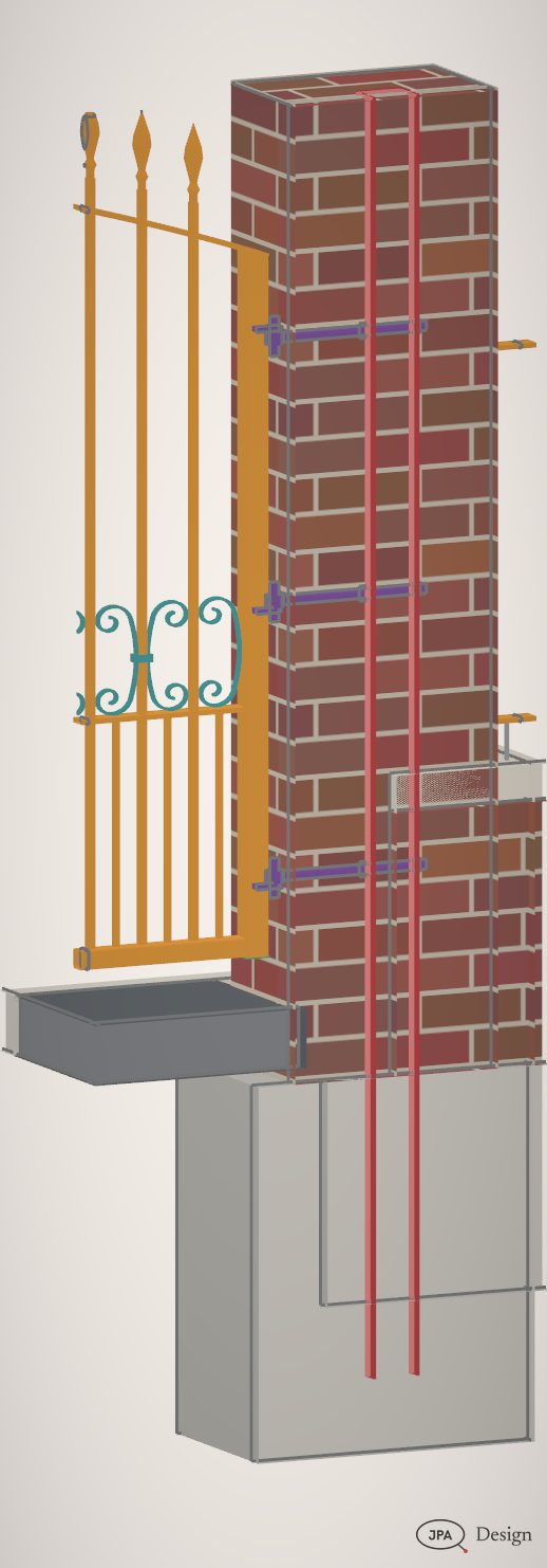 Gate pier cut on the hinge line: the SHS core
