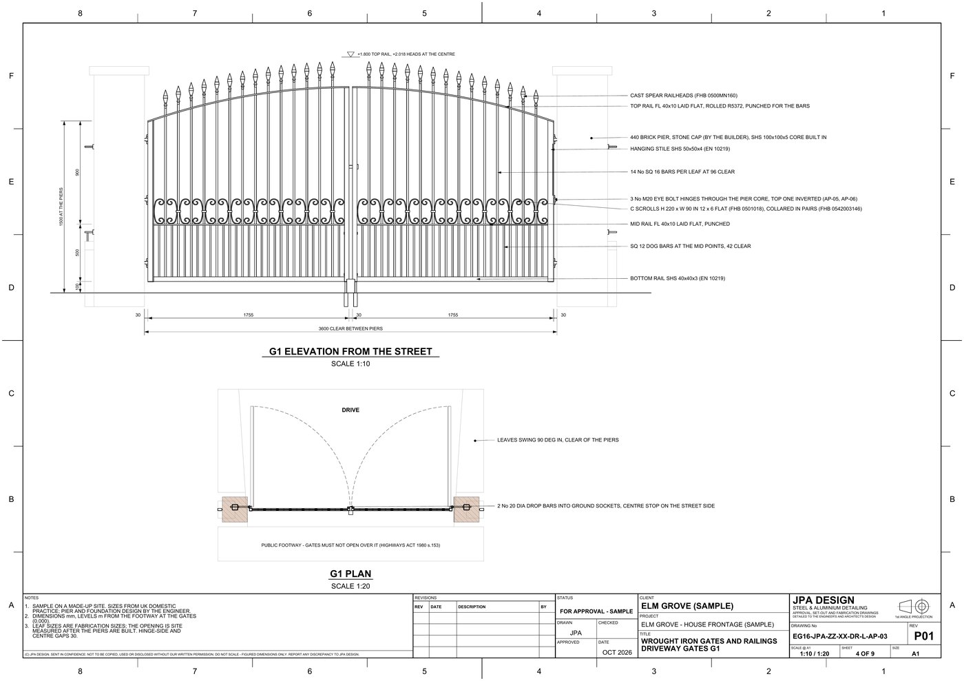 EG16-AP-03 Driveway gates, elevation and plan