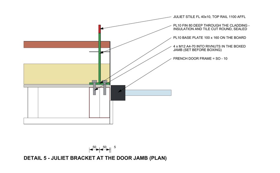 KP10-SF-21 Juliet bracket at the door jamb, plan