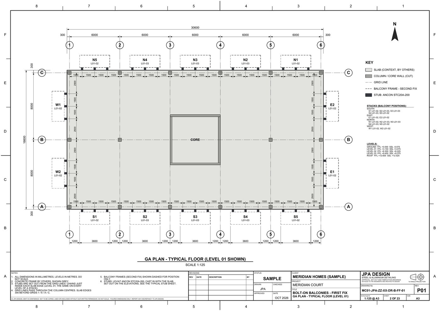MC01-FF-01 First fix GA plan, stubs to the grids
