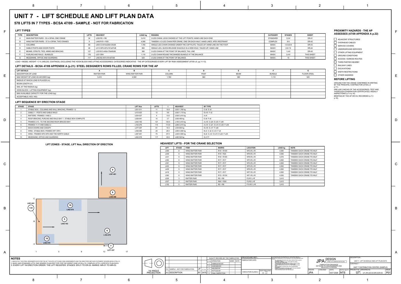 U7-ER-40 Lift schedule and lift plan data